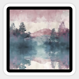 Pastel Colors Painting Of Mountain Trees With Purple Clouds Sticker